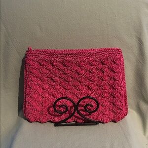 Handmade Vintage Magenta dep Pink Crochet Clutch EUC zipper top EUC